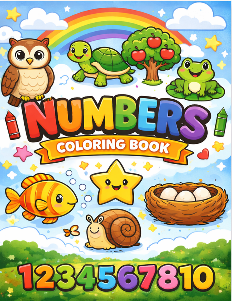 Numbers coloring book for kids ages 3 6